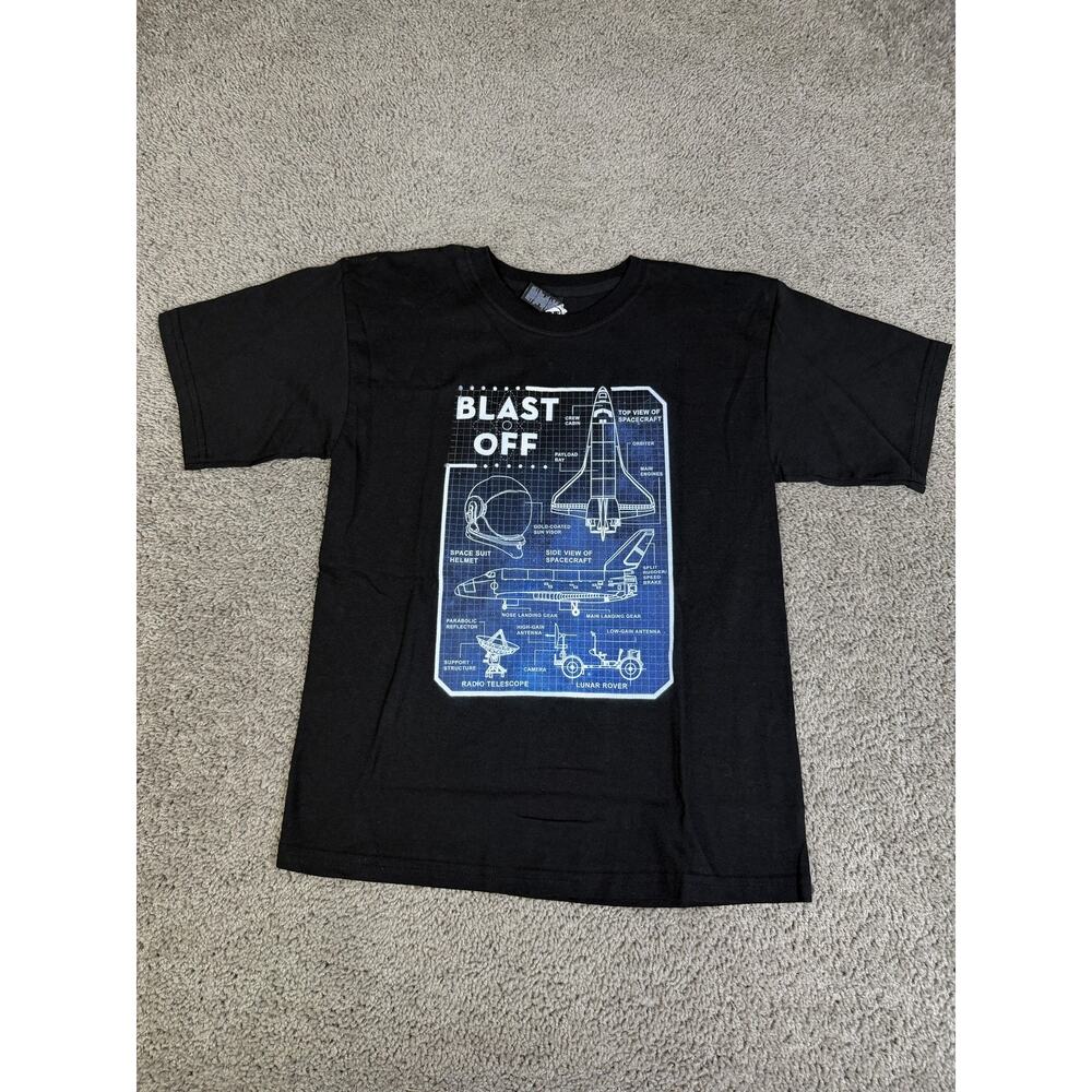 Space Shuttle Shirt Boys 14-16 Blast Off Space Blueprint Schematics Tee Tagless